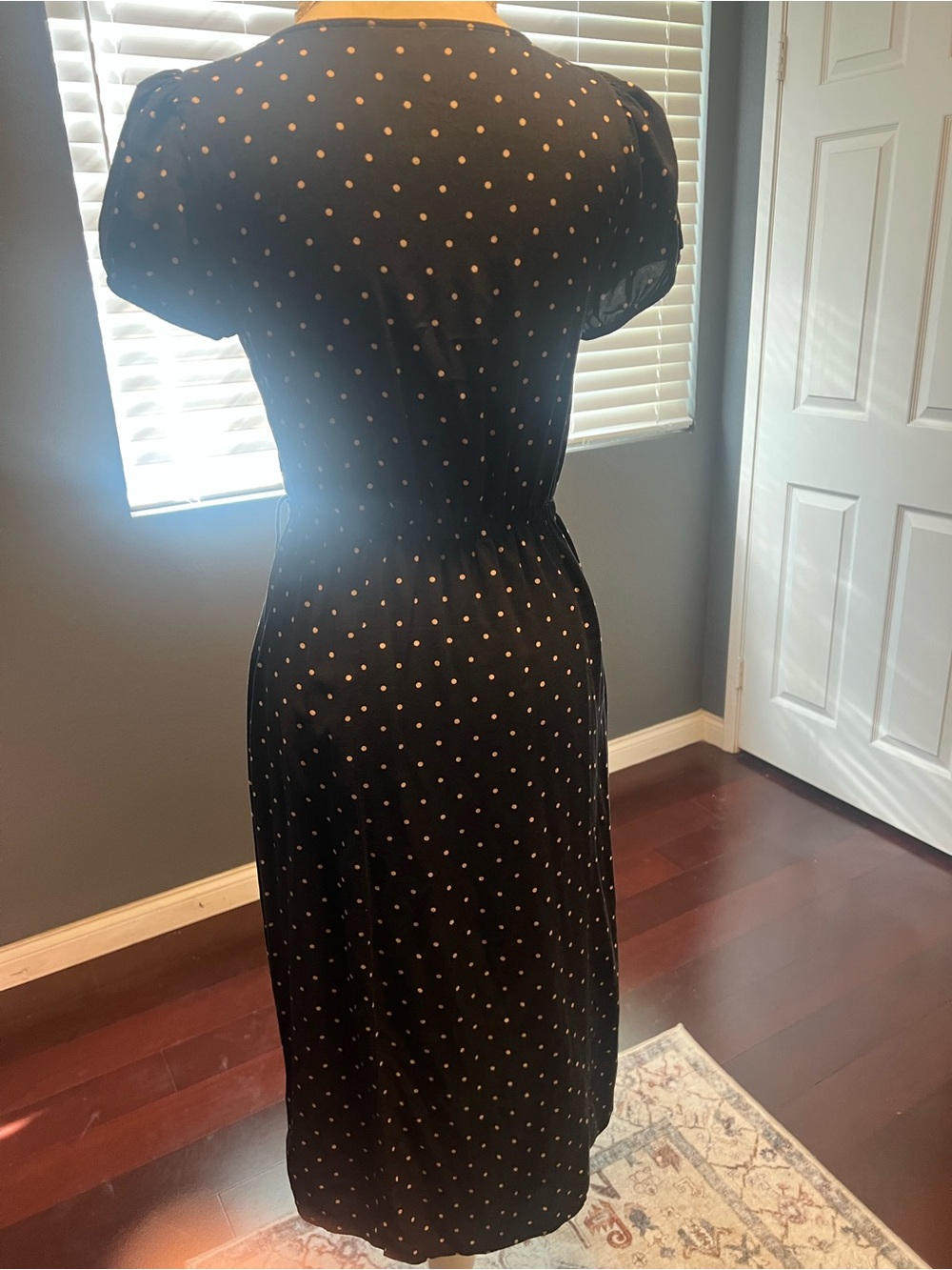 Express Black Polka Dot Midi Dress Mock Wrap Around Dress. Size XS - Picture 2 of 7